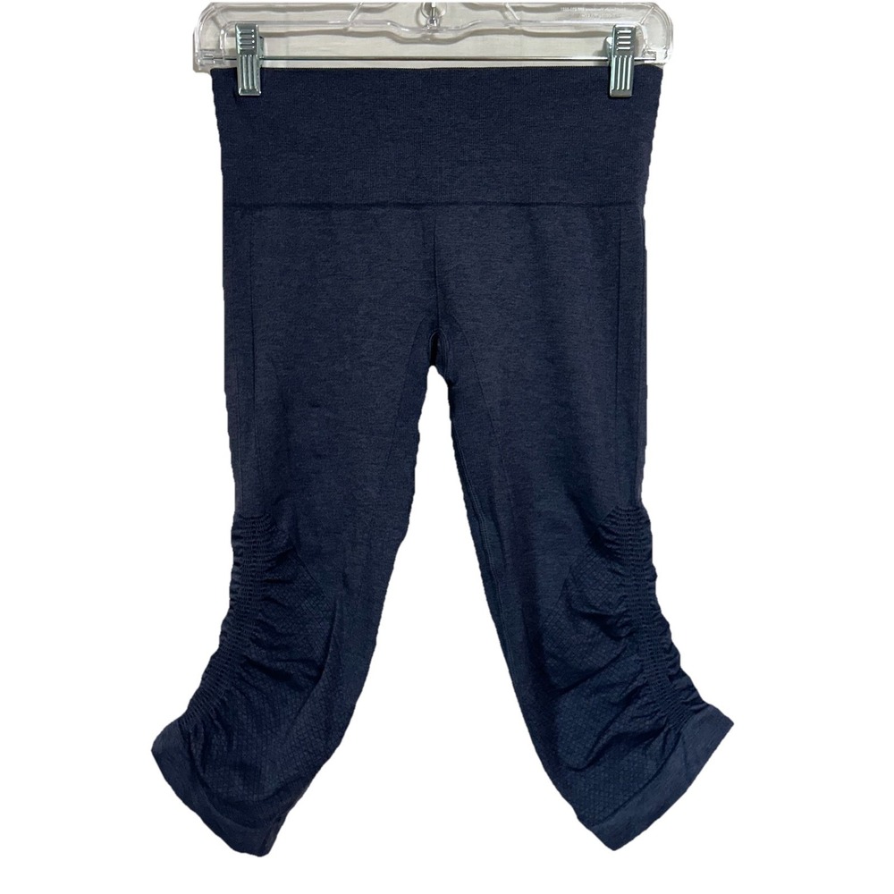 Lululemon Athletica In The Flow Crop Blue Navy Ruched Activewear Leggings Size 6